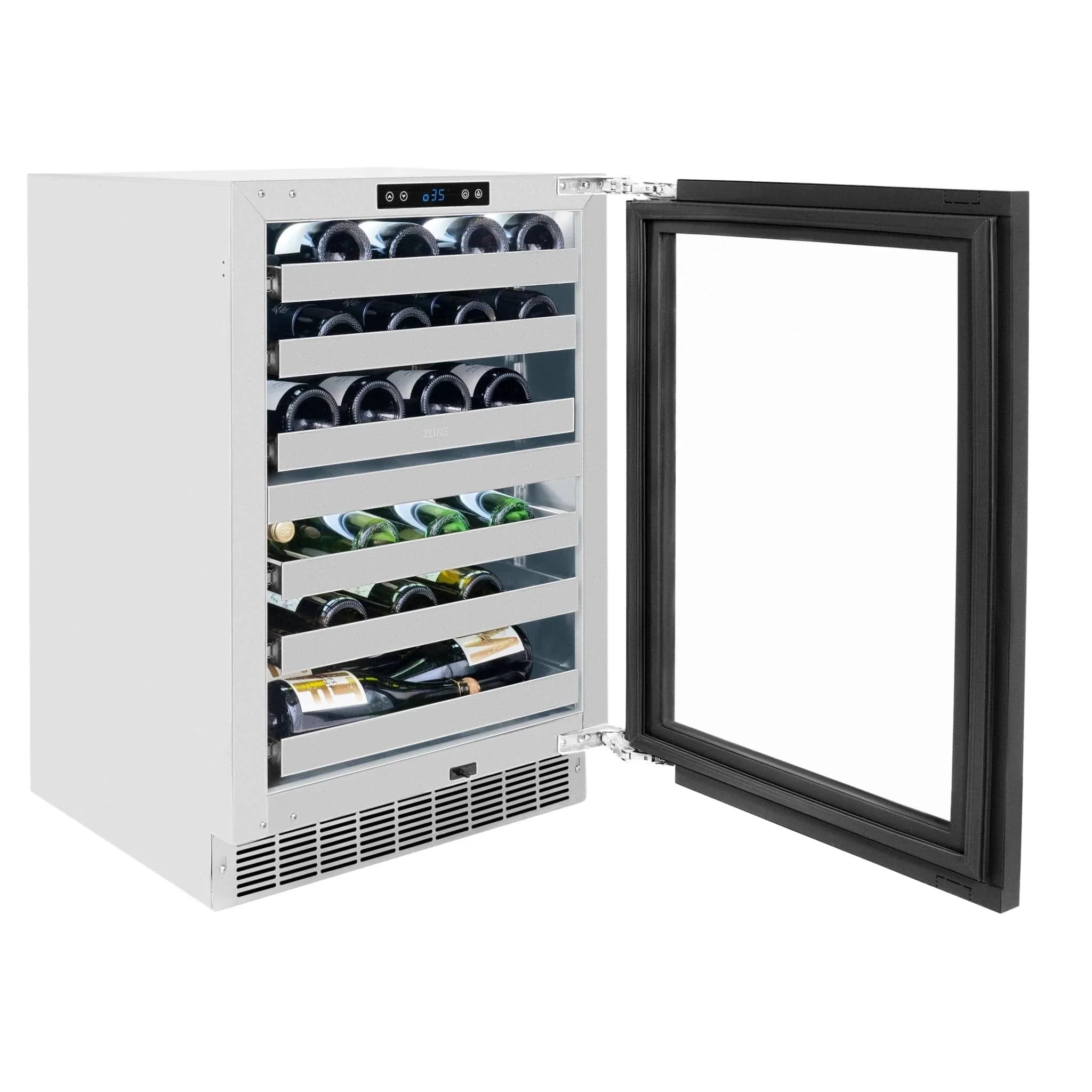 ZLINE Autograph Edition 24 in. Touchstone Dual Zone 44 Bottle Wine Cooler With Panel Ready Glass Door And Polished Gold Handle RWDPOZ-24-G