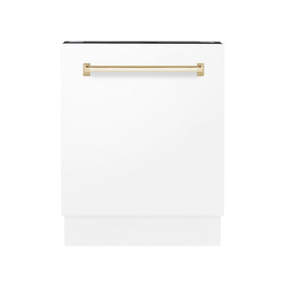 ZLINE Autograph White Door 24" Dishwasher, Gold Handle DWVZ-WM-24-G