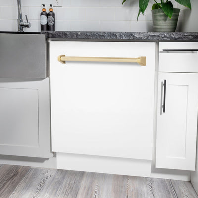 ZLINE Autograph White Door 24" Dishwasher, Gold Handle DWVZ-WM-24-G