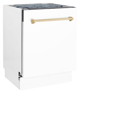 ZLINE Autograph White Door 24" Dishwasher, Gold Handle DWVZ-WM-24-G